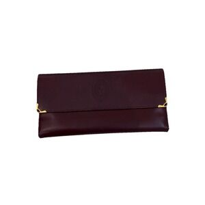 VTG Cartier Red Burgandy Checkbook Long Wallet Leather Trifold Clutch Kiss Lock